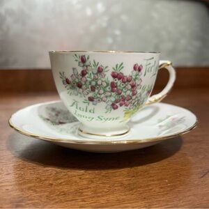💥 SALE H & M Sutherland Tea Cup & Saucer China For Luck - Auld Lang Syne - Rare